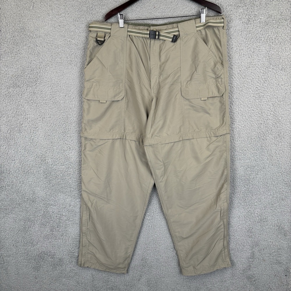 Vintage LL Bean Mens Size 42x32 Tan Nylon‎ Cargo Relaxed Convertible Belted